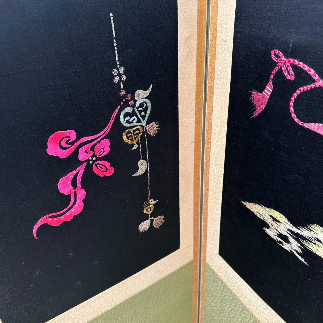 ら*ぱ様 韓国 刺繍の特大屏風 幅約3m 8連 衝立 パーテーション 伝統工芸