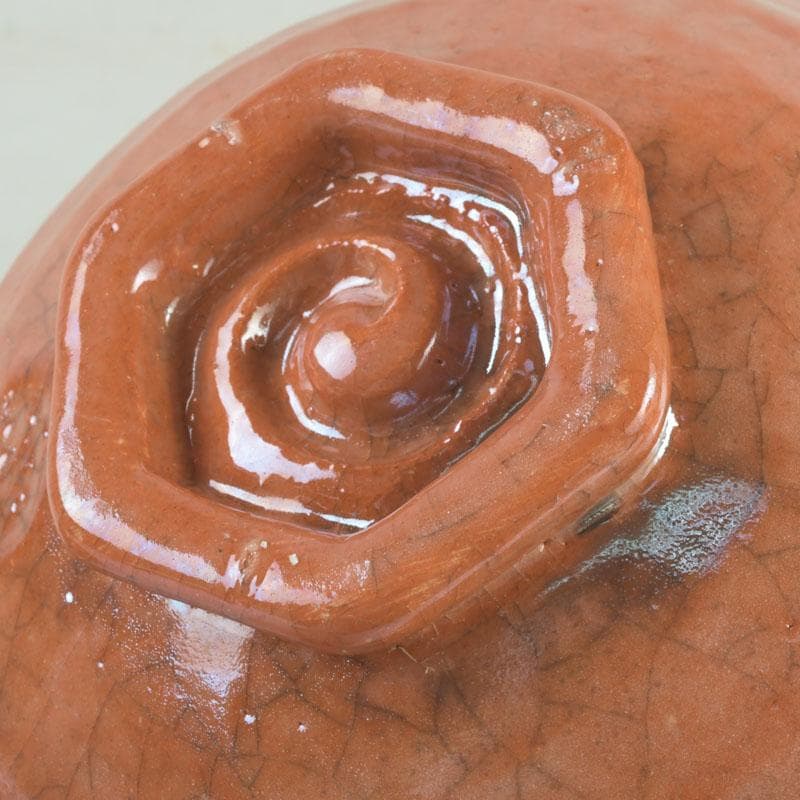 茶道具　八坂焼　赤楽　金銀二段　嶋台茶碗　共箱　V　9818