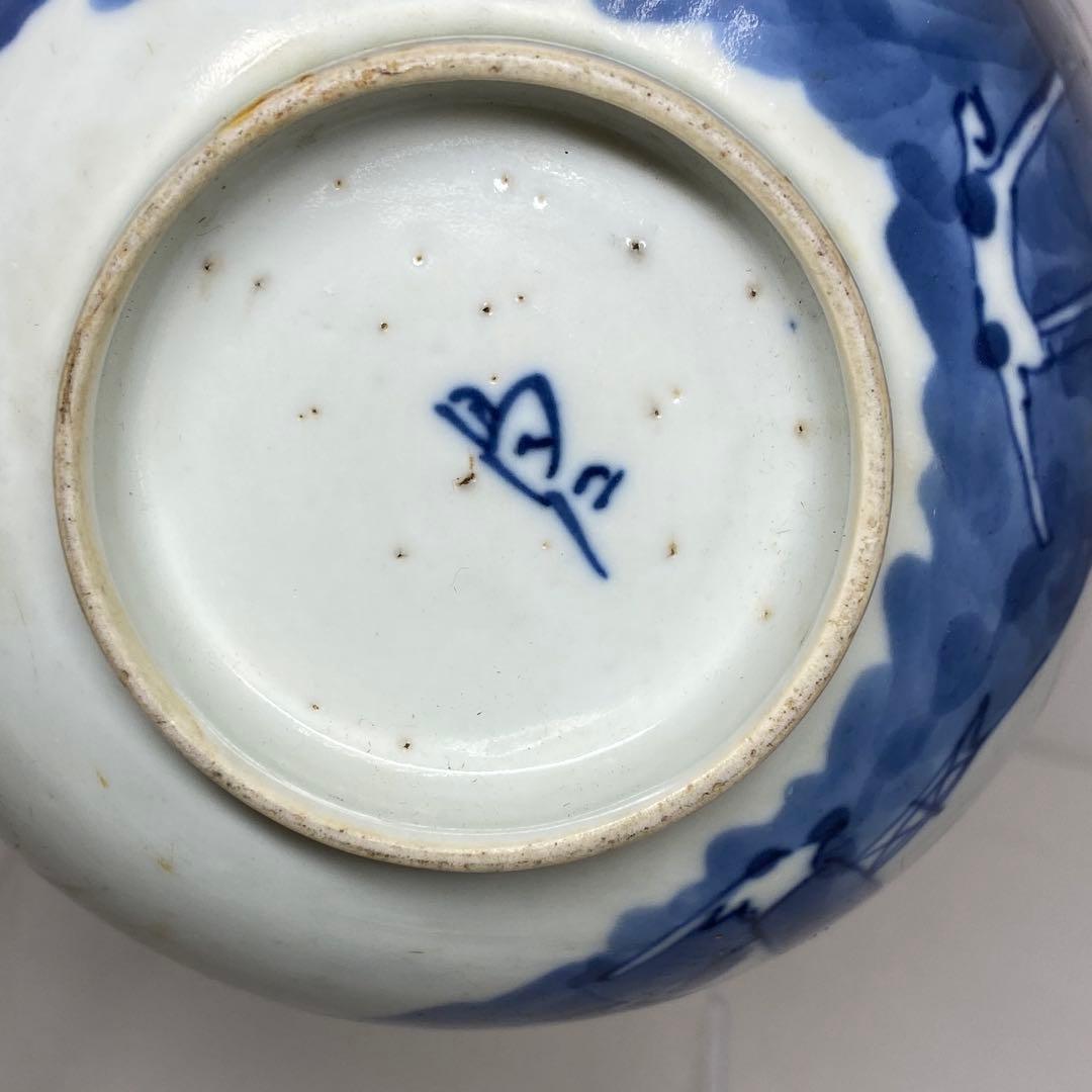 中国清時代　青花人物画鉢　幅約13.4㎝　タサオサ　東さ8-0404☆2F