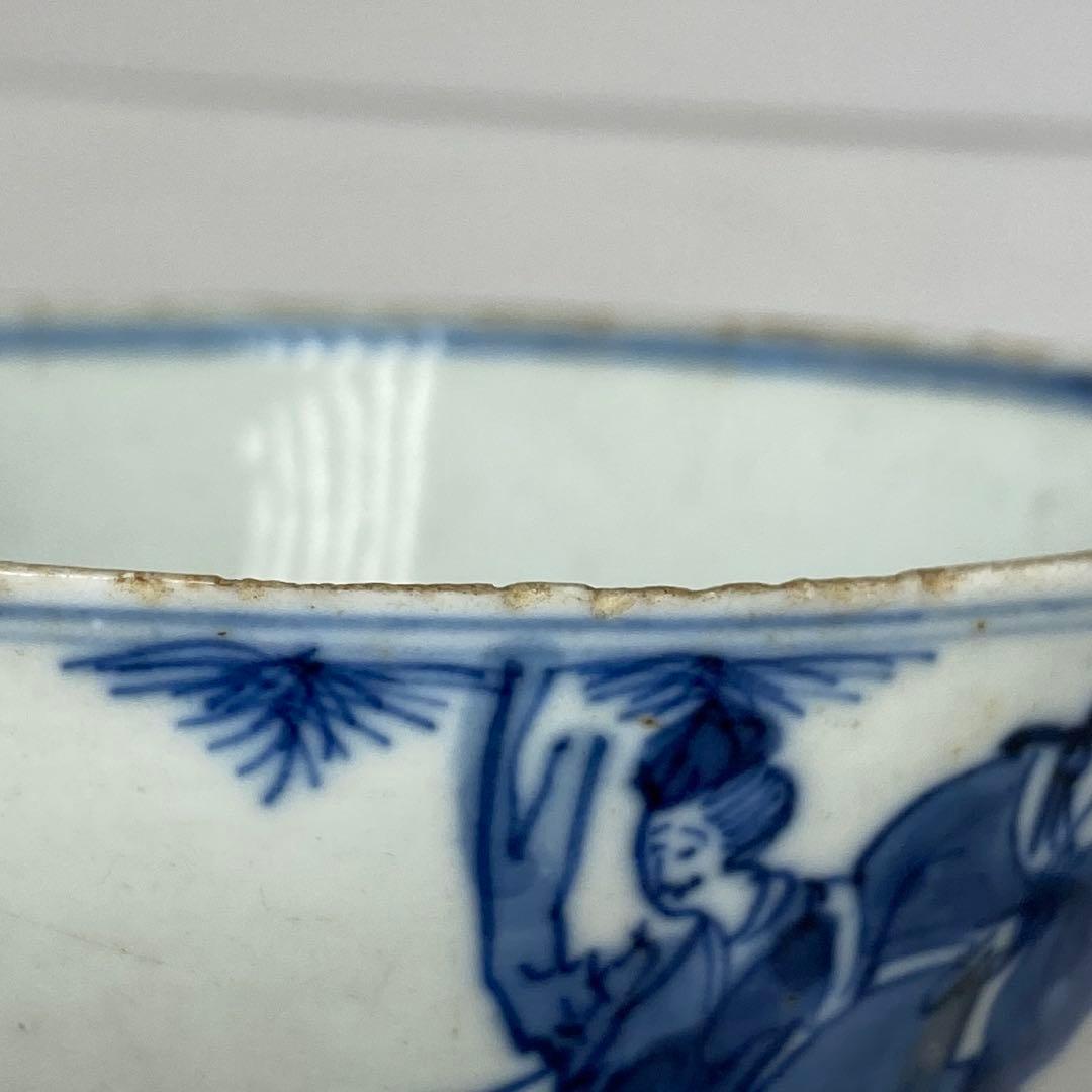 中国清時代　青花人物画鉢　幅約13.4㎝　タサオサ　東さ8-0404☆2F