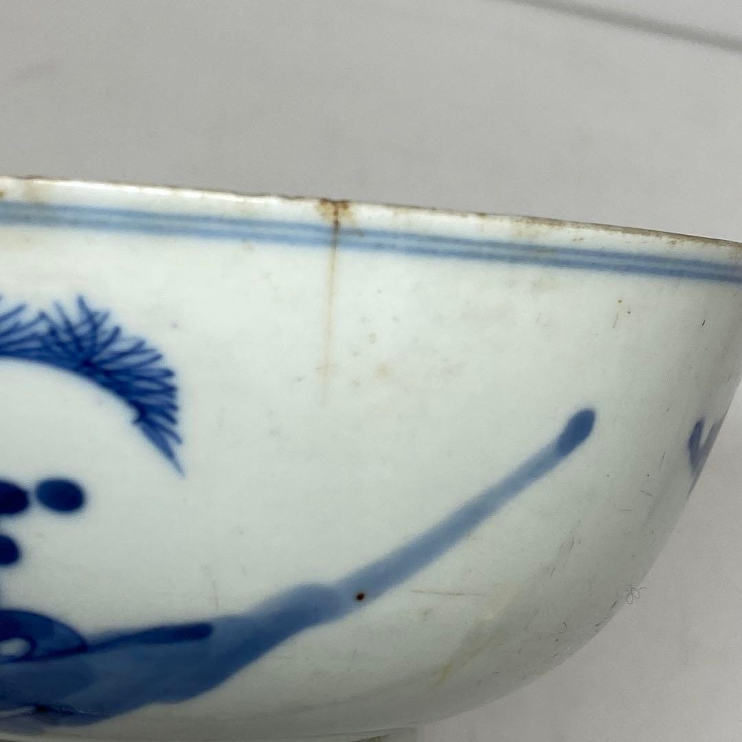 中国清時代　青花人物画鉢　幅約13.4㎝　タサオサ　東さ8-0404☆2F