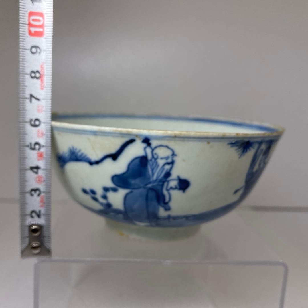 中国清時代　青花人物画鉢　幅約13.4㎝　タサオサ　東さ8-0404☆2F