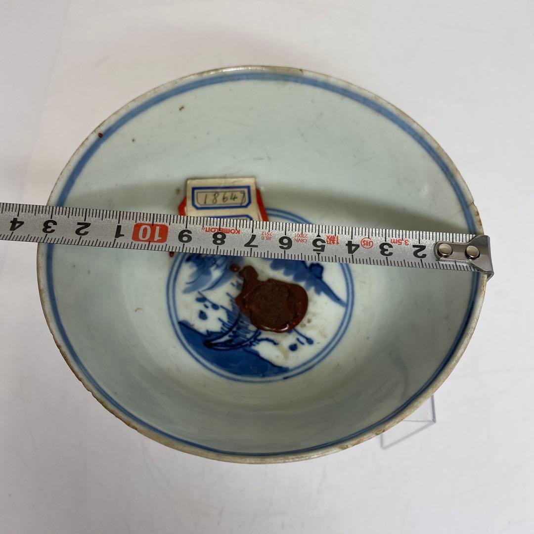 中国清時代　青花人物画鉢　幅約13.4㎝　タサオサ　東さ8-0404☆2F