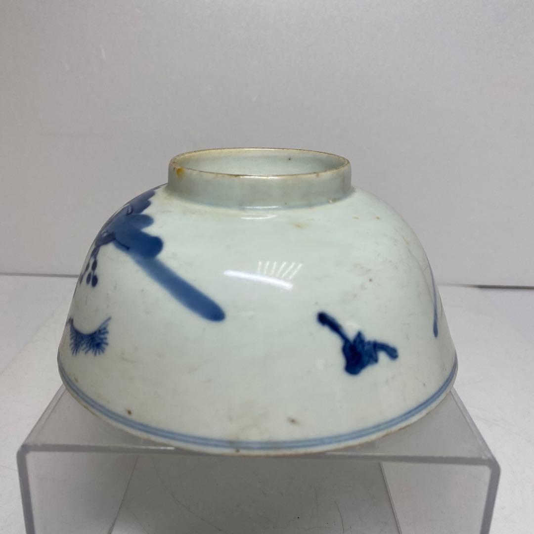 中国清時代　青花人物画鉢　幅約13.4㎝　タサオサ　東さ8-0404☆2F