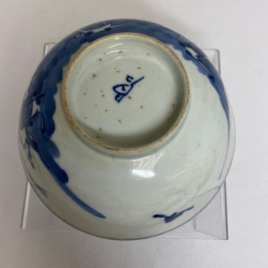 中国清時代　青花人物画鉢　幅約13.4㎝　タサオサ　東さ8-0404☆2F