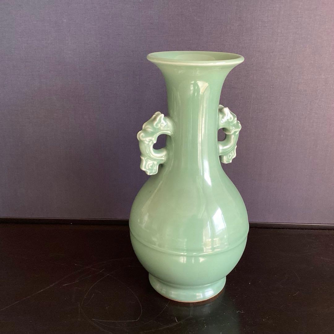 京焼 二代 加藤渓山 天龍寺　青磁 花生 花瓶 花入　花器　フラワーベース