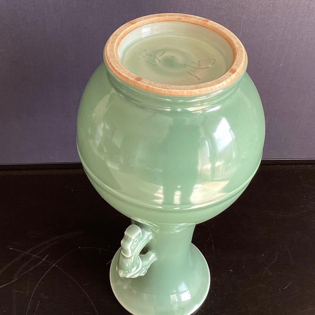 京焼 二代 加藤渓山 天龍寺　青磁 花生 花瓶 花入　花器　フラワーベース