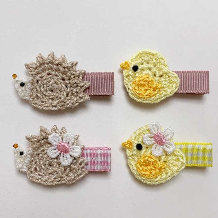 ハリネズミ　ひよこ　ベビーキッズヘアクリップ　ヘアゴム　ヘアピン  ハンドメイド