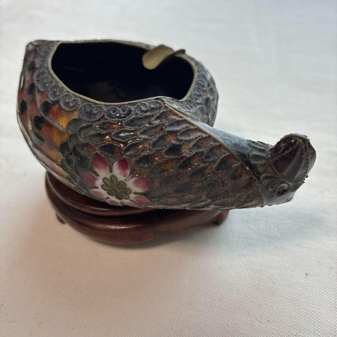 50) 激レア 希少　ヴィンテージ 中国 七宝 灰皿 風水 鴨 動物 鳥