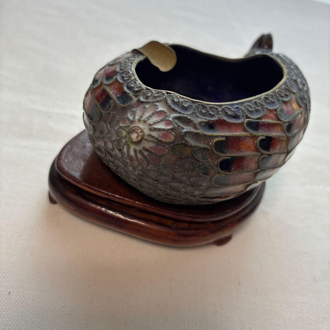 50) 激レア 希少　ヴィンテージ 中国 七宝 灰皿 風水 鴨 動物 鳥