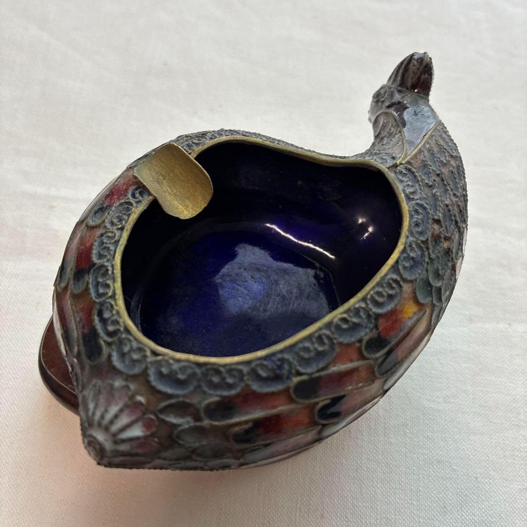 50) 激レア 希少　ヴィンテージ 中国 七宝 灰皿 風水 鴨 動物 鳥