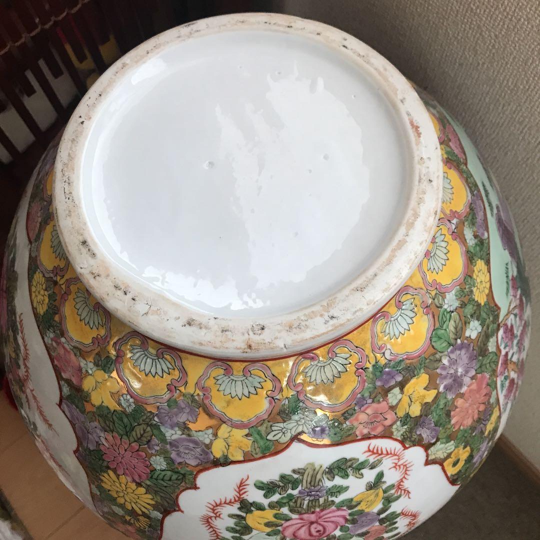 中国美術　壺　特大　粉彩　三国志　花鳥紋　清朝　古美術　骨董品　年代品