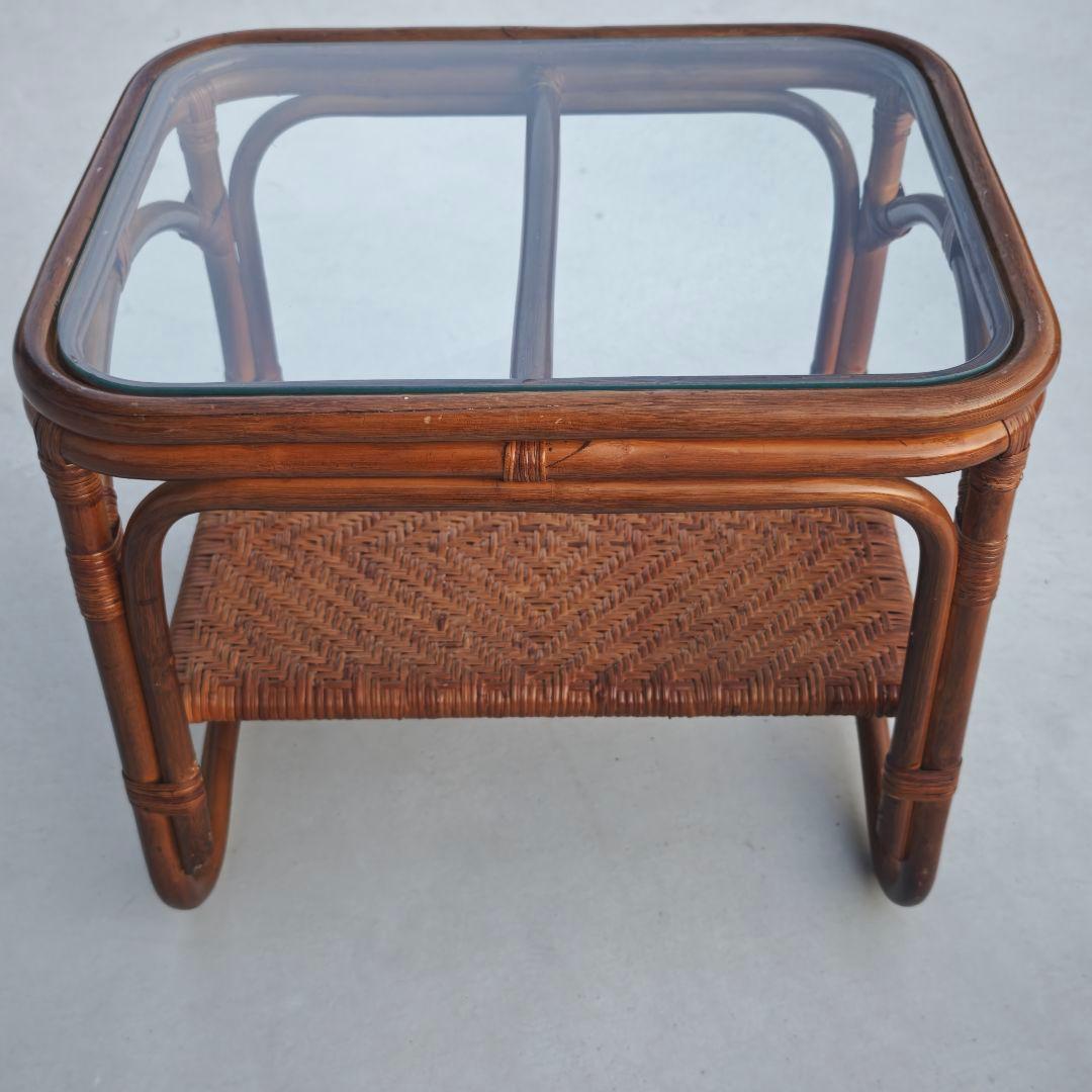 ラタン ガラステーブル 籐 アンティーク レトロ 美品