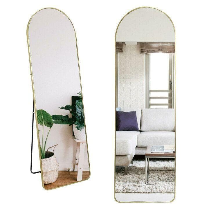 スタンドミラー アーチ型 シルバー 150cmx40cm 全身鏡 壁掛け 姿見