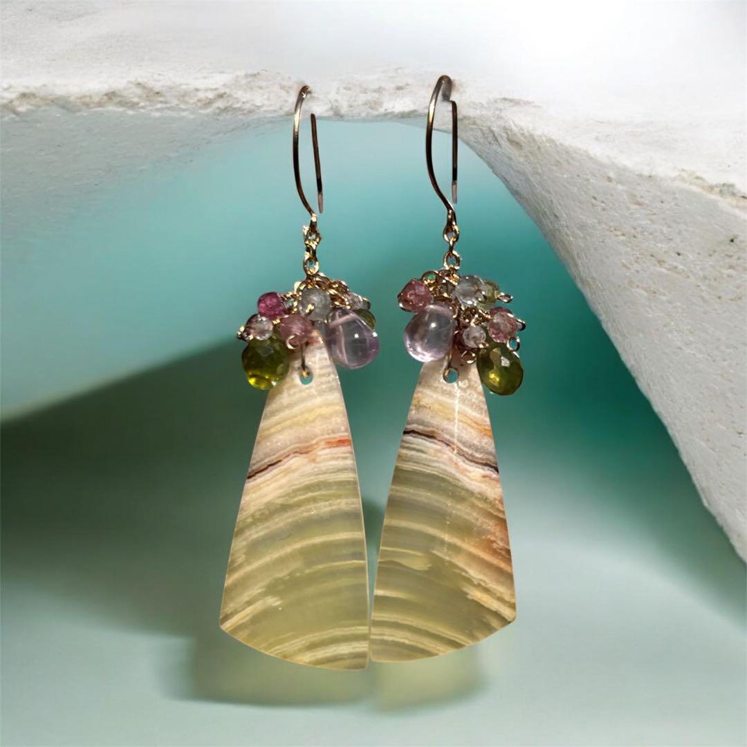 バンデッドカルサイトマーブルのピアス