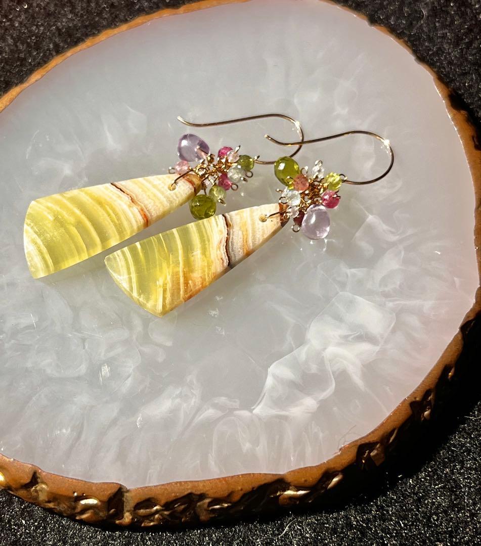 バンデッドカルサイトマーブルのピアス