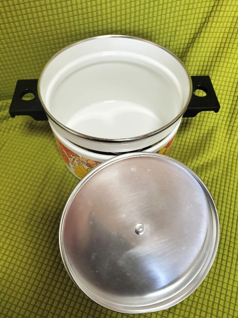【美品】象印 ホーロー鍋 2点 18cm 片手鍋 両手鍋 昭和レトロ 花柄