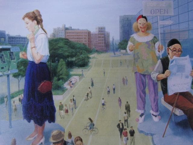中野淳、【街は土曜日】、希少な大判額装用画集より、美品、日本人画家