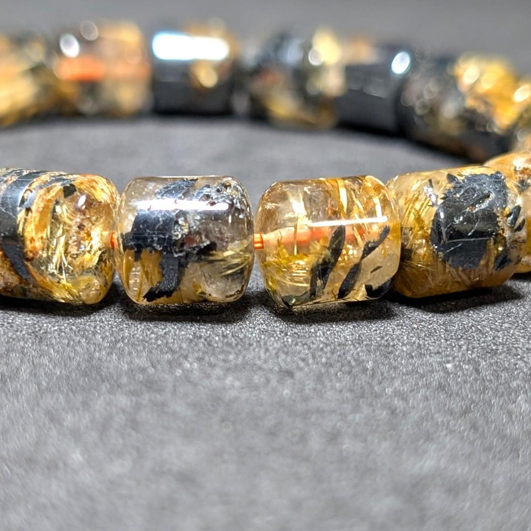 一点物 大量ヘマタイト入り!!太陽放射ルチル・スタールチルブレスレット 金運石