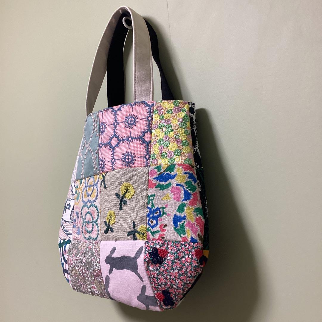 ミナペルホネン　パッチワークふっくらまるみのトートバッグハンドメイド