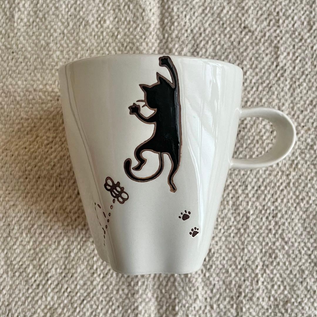 新品未使用 菊祥陶器 ぶらさがり猫 仕切皿 茶碗 マグカップ ３点セット
