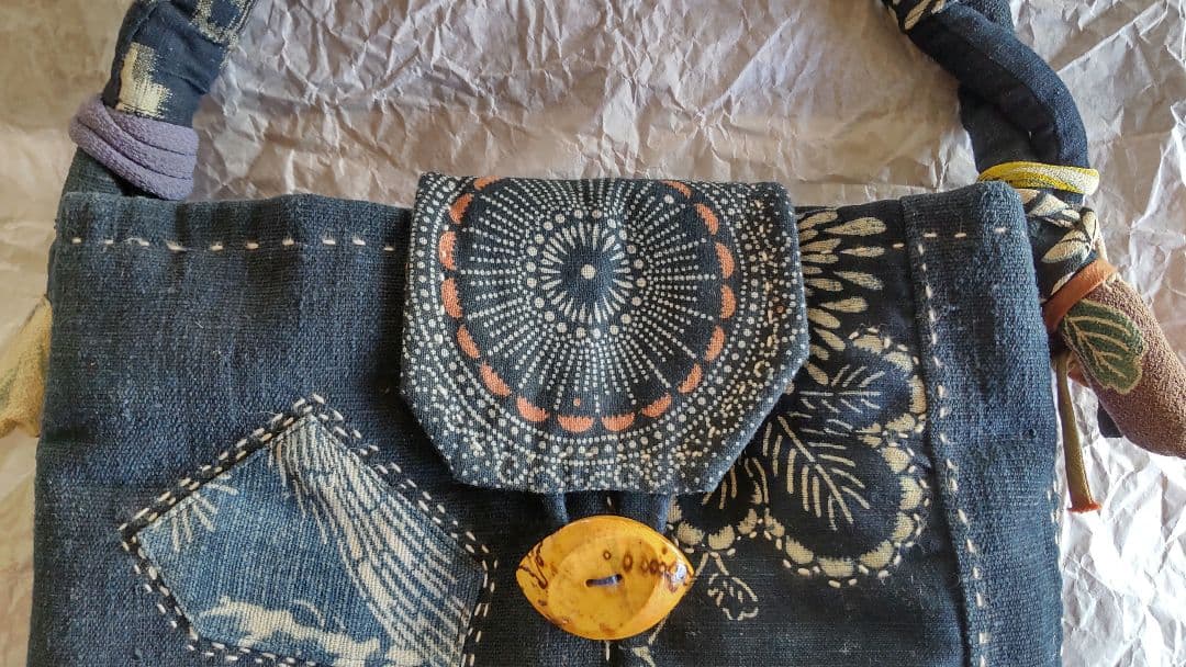 古布 型染め 木綿 リメイク パッチワーク 刺し子 バック 襤褸 縮緬