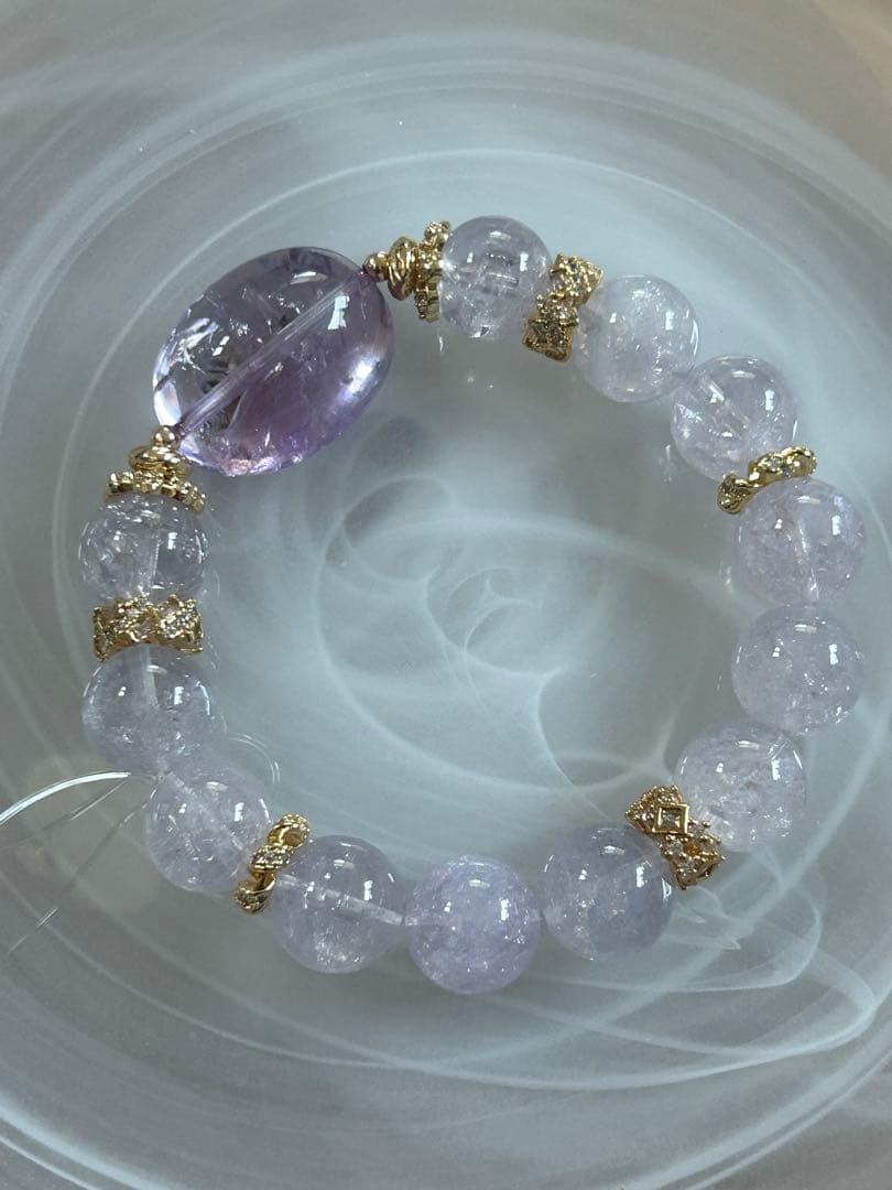 アイリス虹入りピンクアメジストとアイリススコロライトのブレスレット