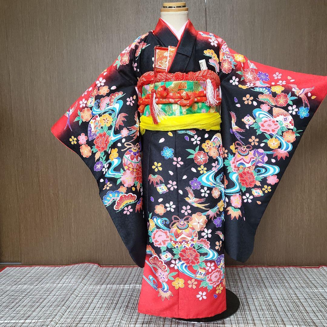 七五三用着物 黒色 花柄　セット
