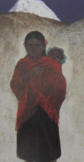 國府克、【子守図】、希少な大判額装用画集より、美品、日本人画家、新品額装付