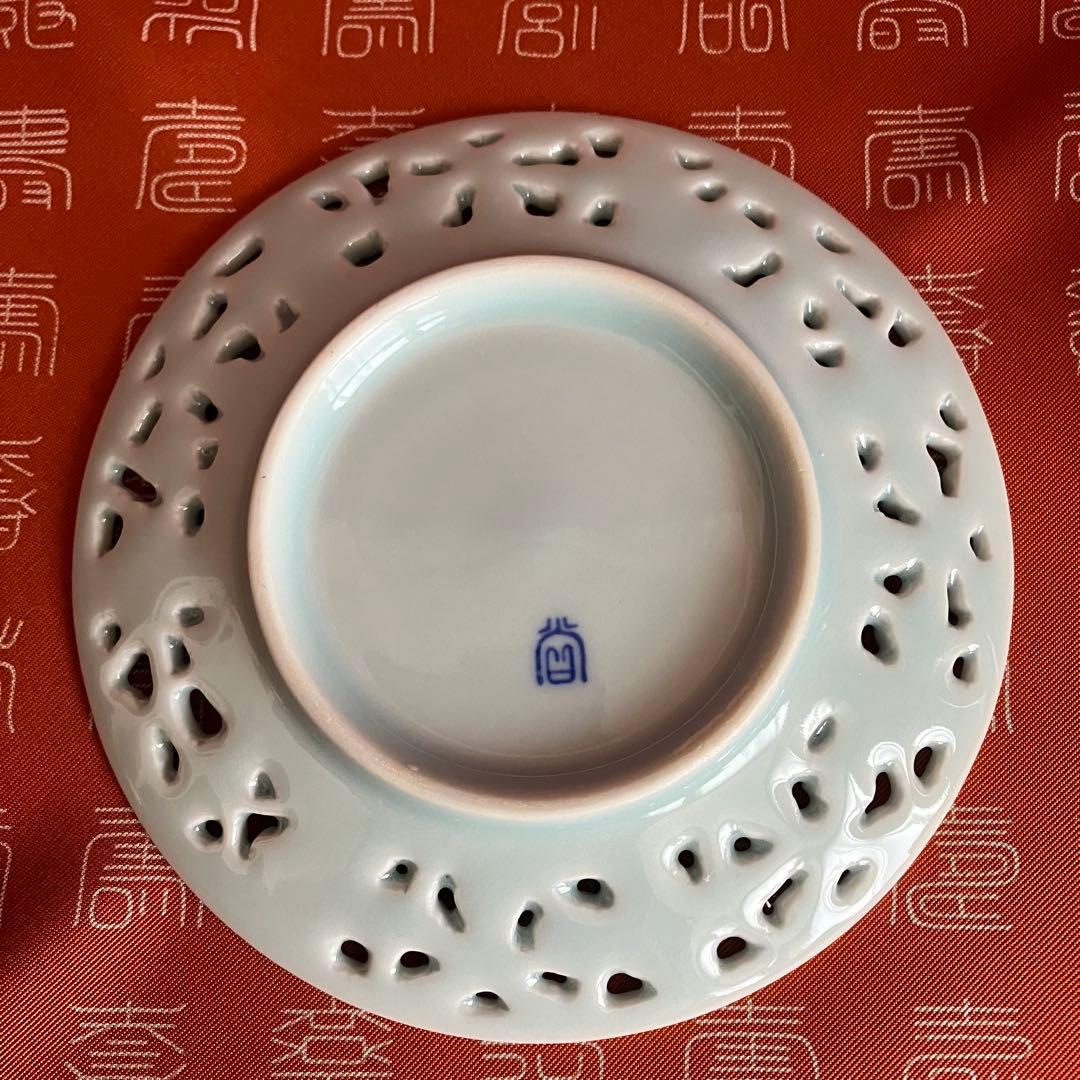 新品未使用 青華白磁透刻葡萄文煎茶器 5客揃