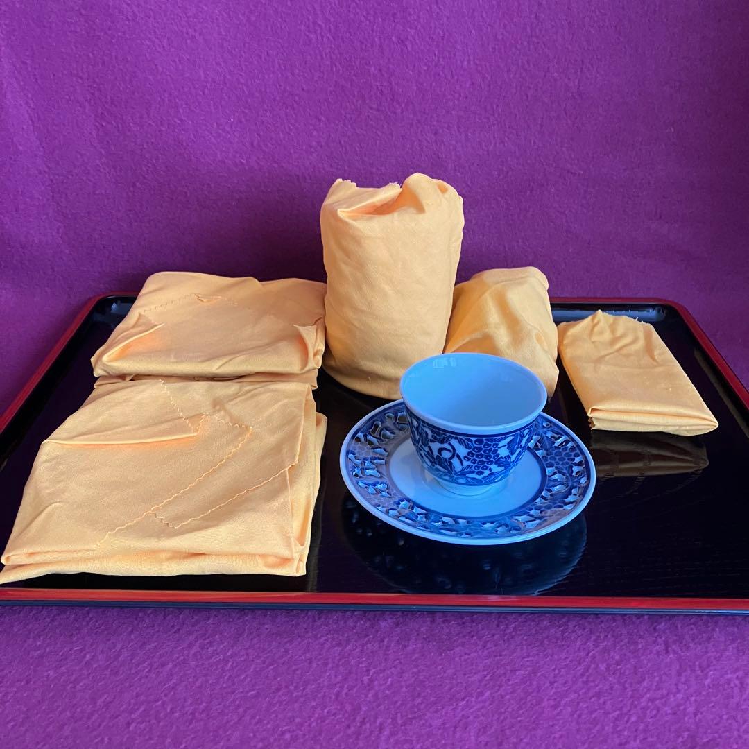 新品未使用 青華白磁透刻葡萄文煎茶器 5客揃