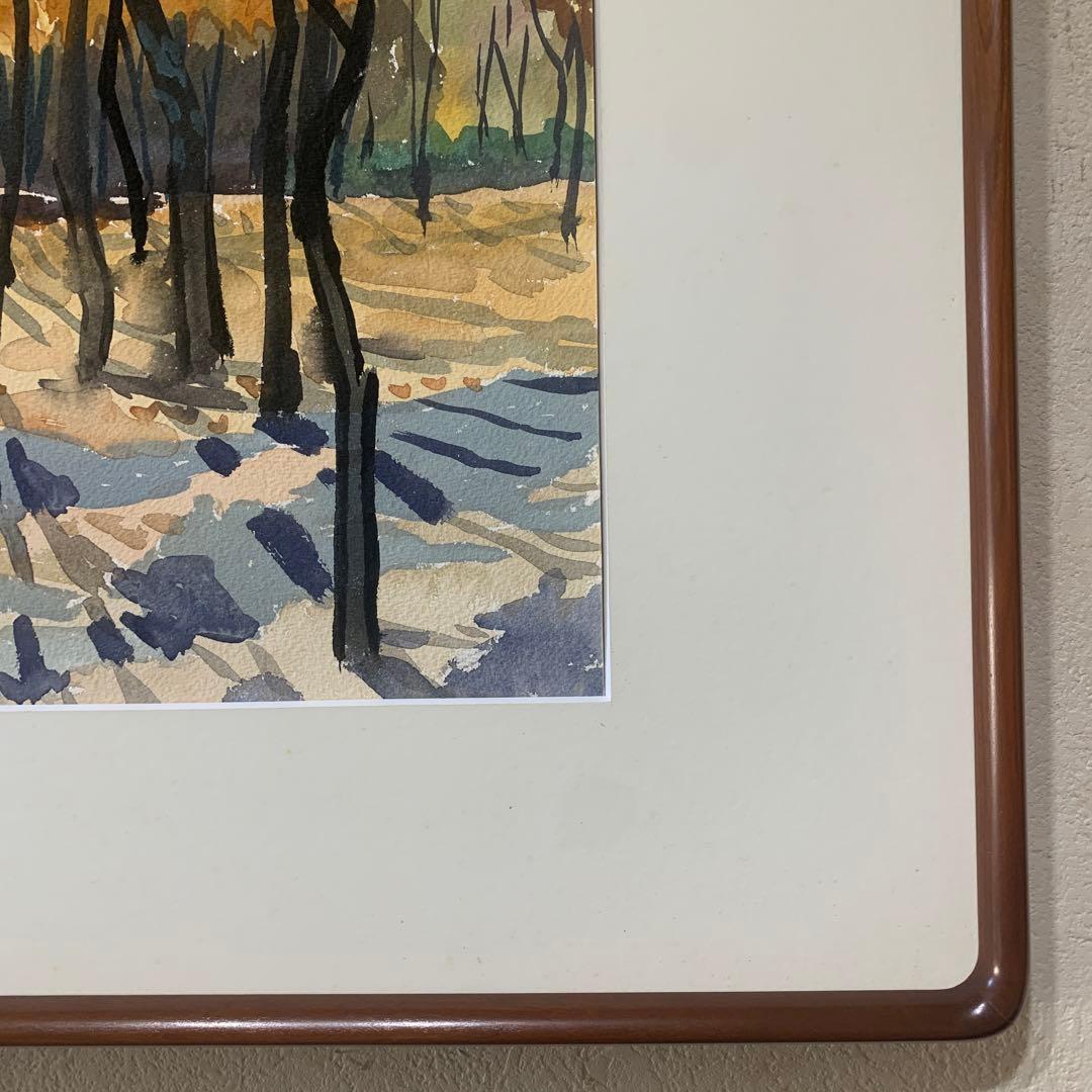 絵画　水彩肉筆画　真作　姫野陸郎『秋の風景画』1987年作