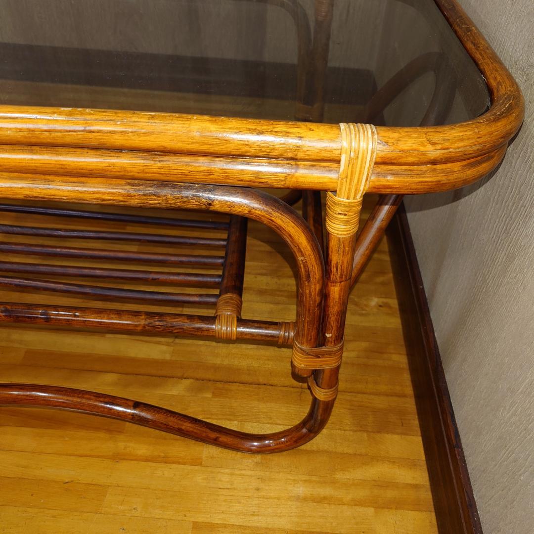 ラタン ガラステーブル【匿名配送】