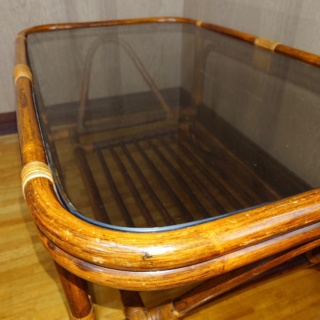 ラタン ガラステーブル【匿名配送】