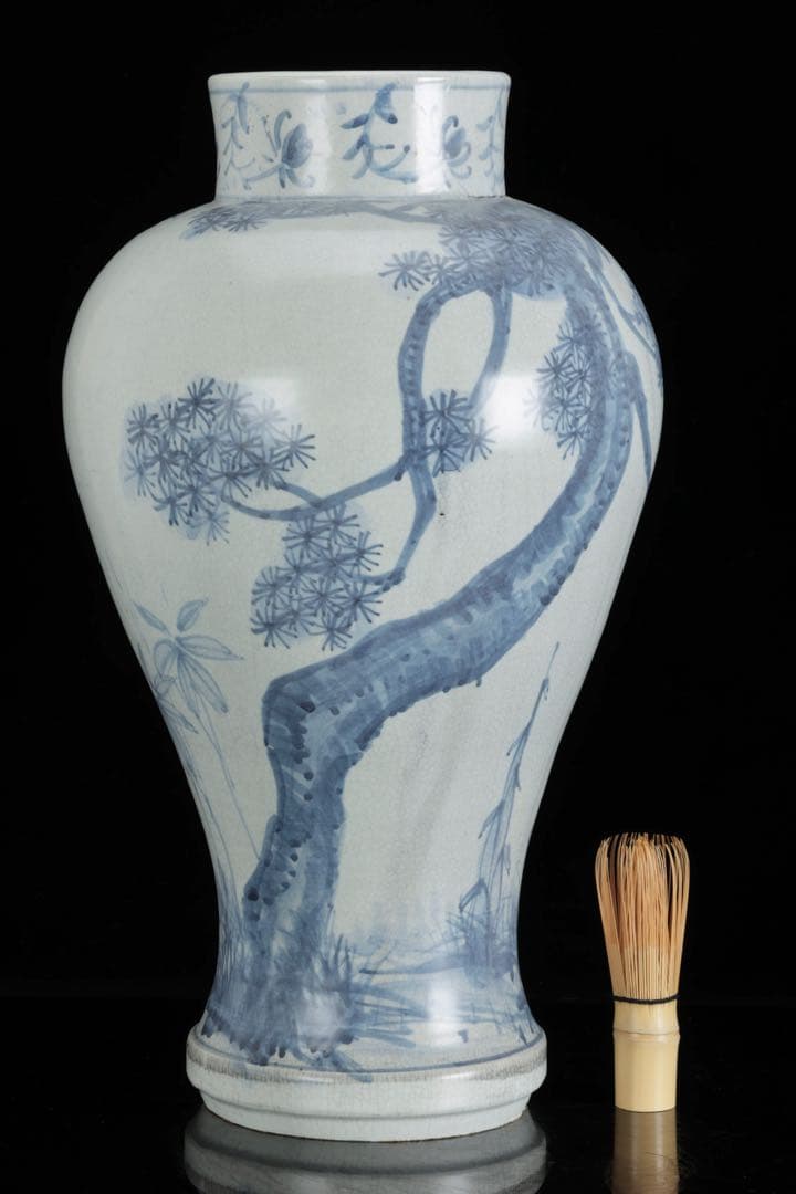 李朝 染付白磁 松竹文大花瓶 45cm 朝鮮古陶磁 古美術 壺 大型花瓶 骨董品