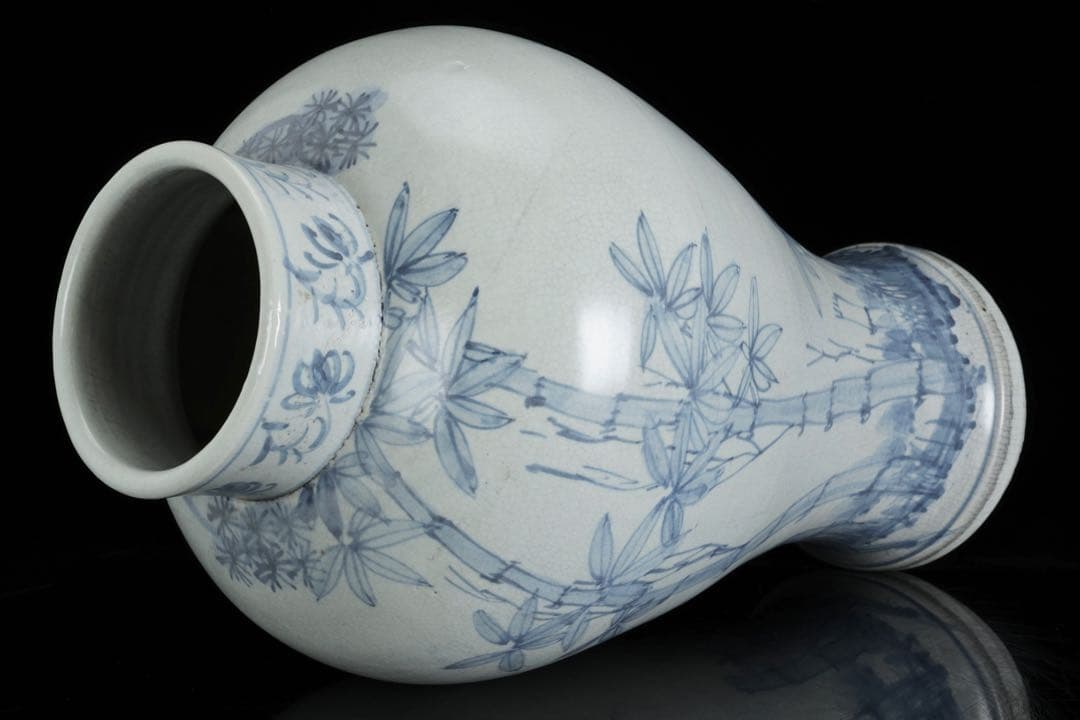 李朝 染付白磁 松竹文大花瓶 45cm 朝鮮古陶磁 古美術 壺 大型花瓶 骨董品