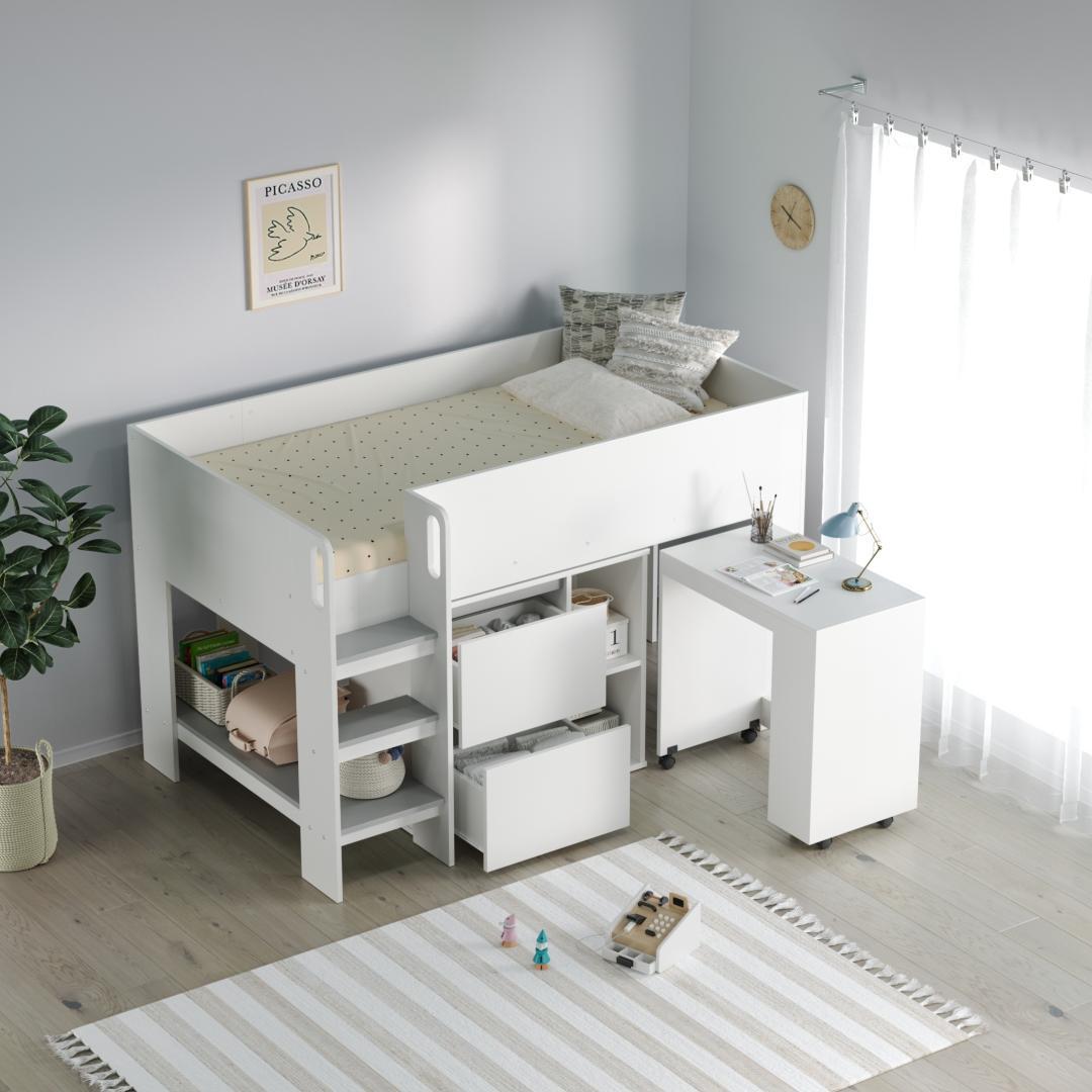 シングル システムベッド 3点セット ロフト 学習机 収納棚 耐荷重 200kg