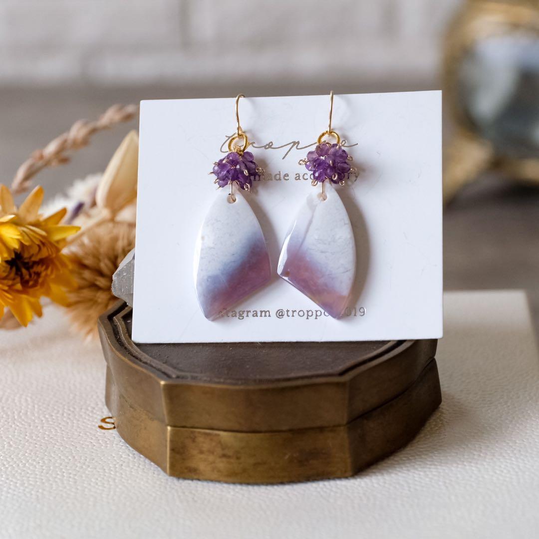 14kgfパープルレースアゲートピアス/イヤリング