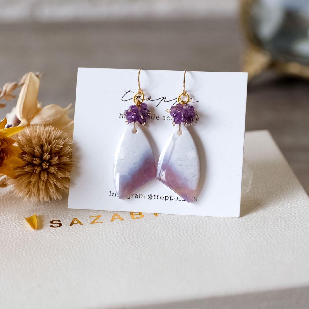 14kgfパープルレースアゲートピアス/イヤリング