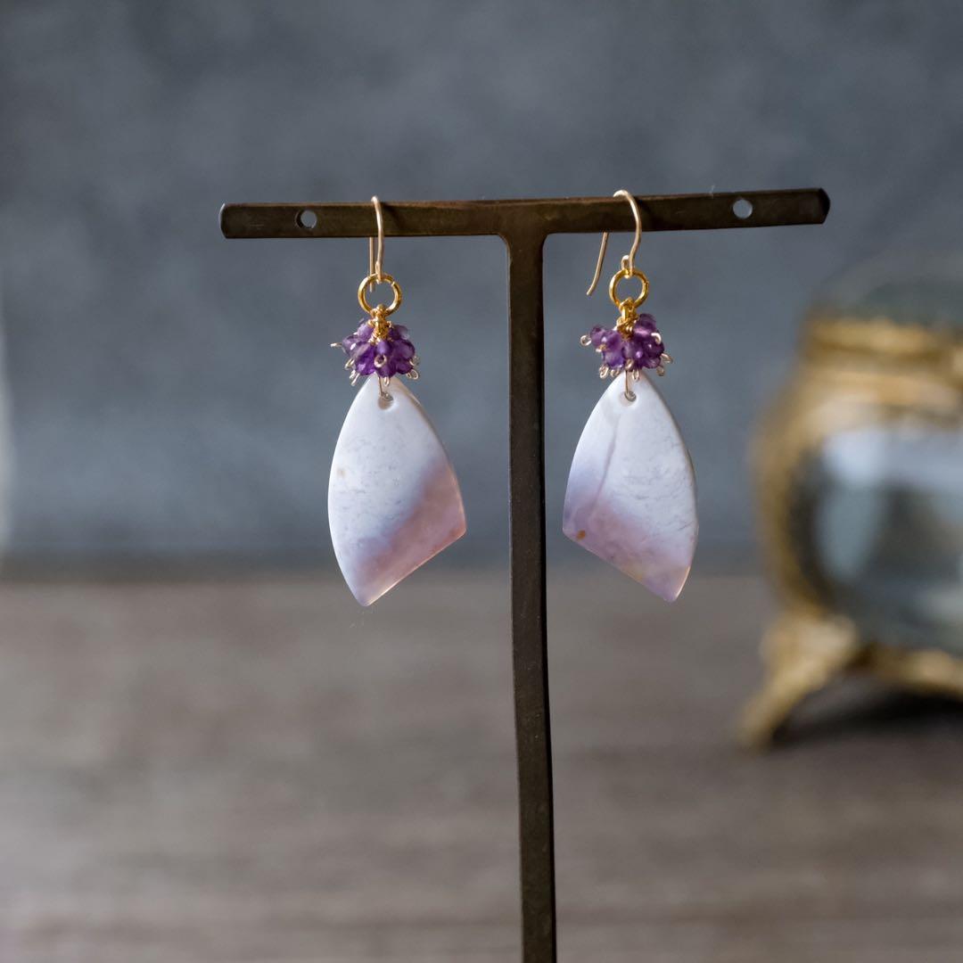 14kgfパープルレースアゲートピアス/イヤリング