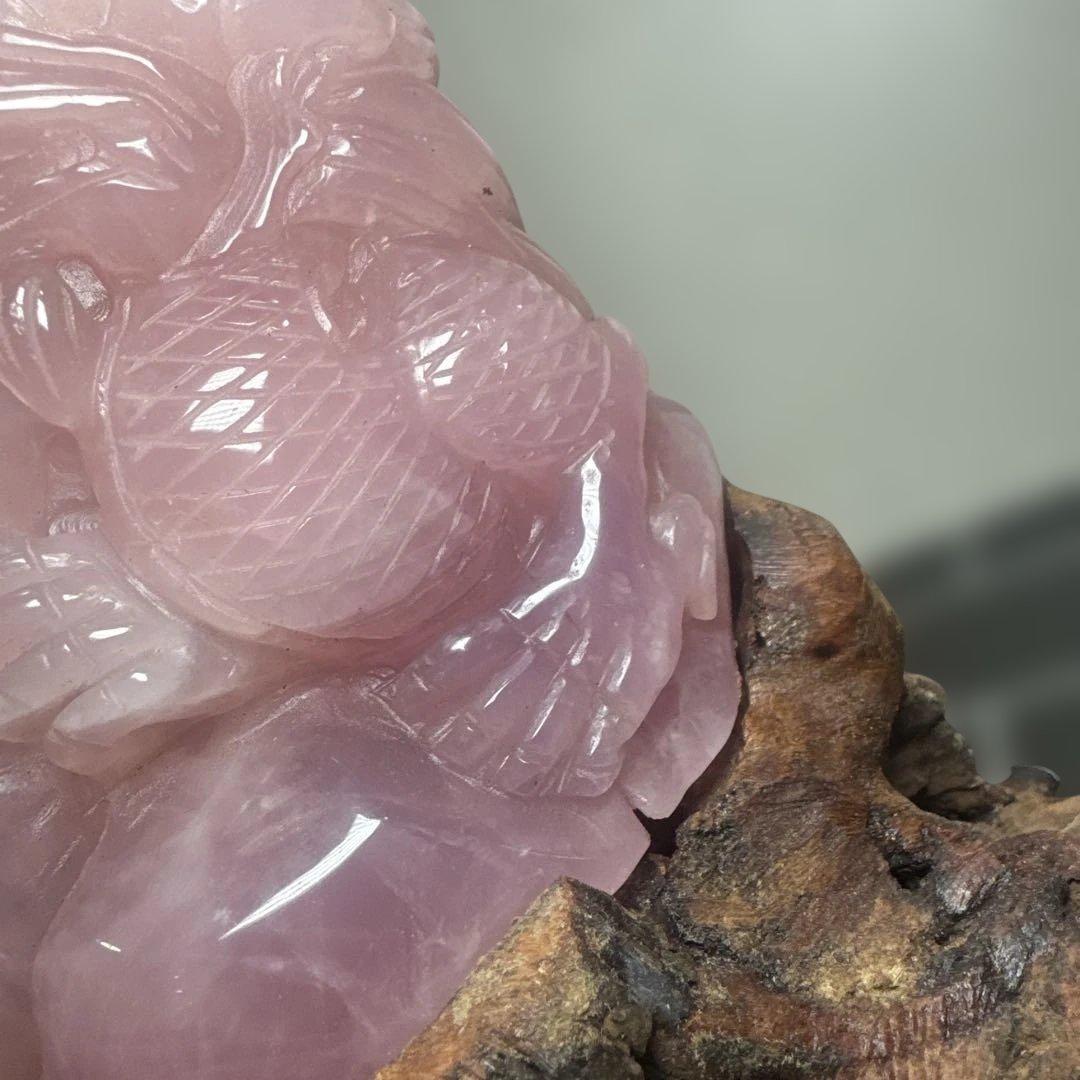 ローズクォーツ 龍彫刻 置物 天然石 一点物