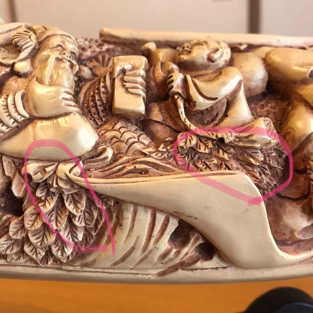 置物 七福神 一本物 彫刻 骨董品 アンティーク 台座付き 樹脂製