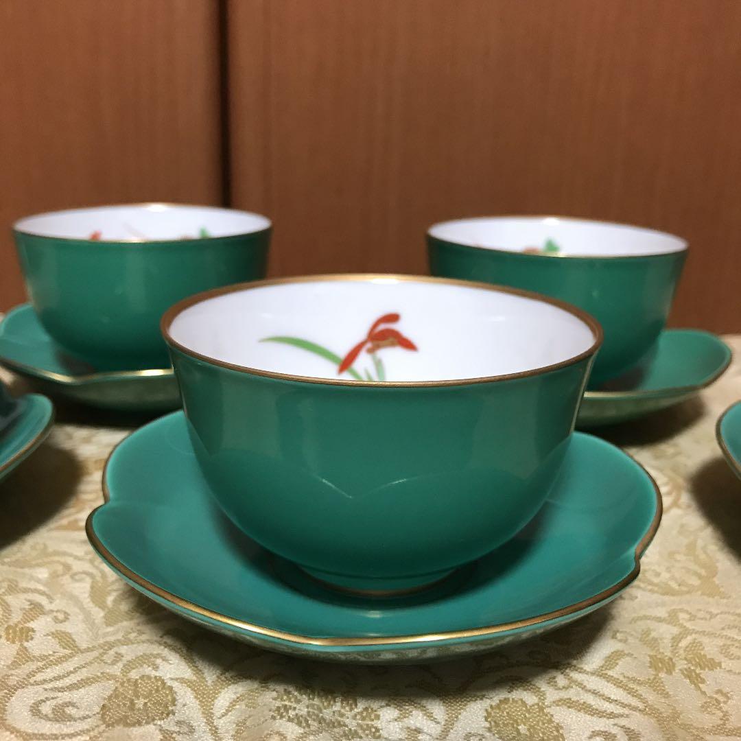 【新品未使用】有田焼香蘭社　湯呑み茶托五客セット