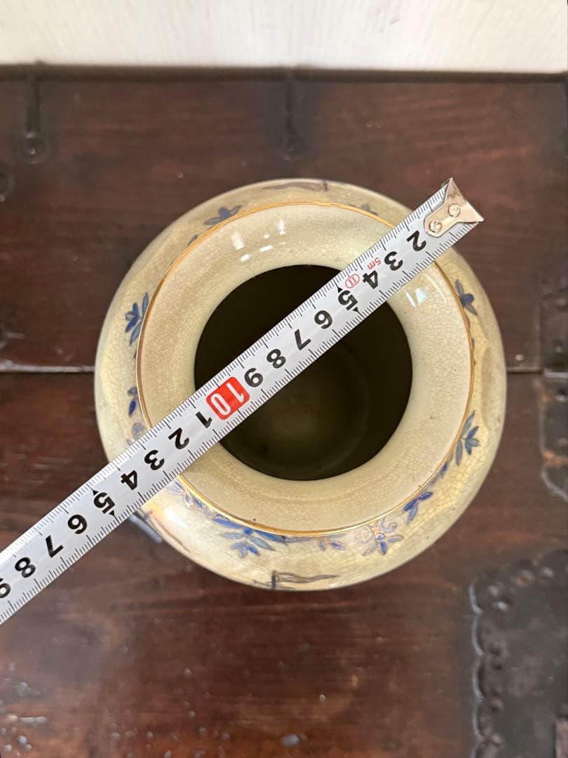 スウェーデン アンティーク花瓶｜帆船図 クラックル釉 北欧ヴィンテージ