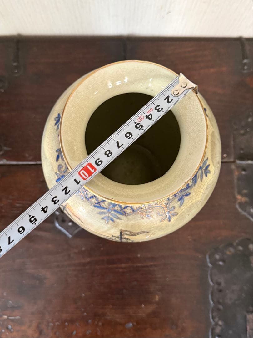 スウェーデン アンティーク花瓶｜帆船図 クラックル釉 北欧ヴィンテージ