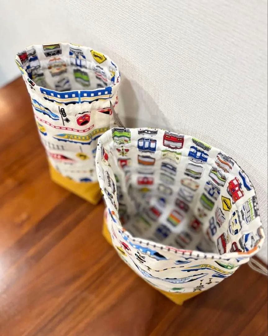 電車柄　ナチュラルトレイン×電車顔柄　ハンドメイド　入学入学準備　レッスンバッグ