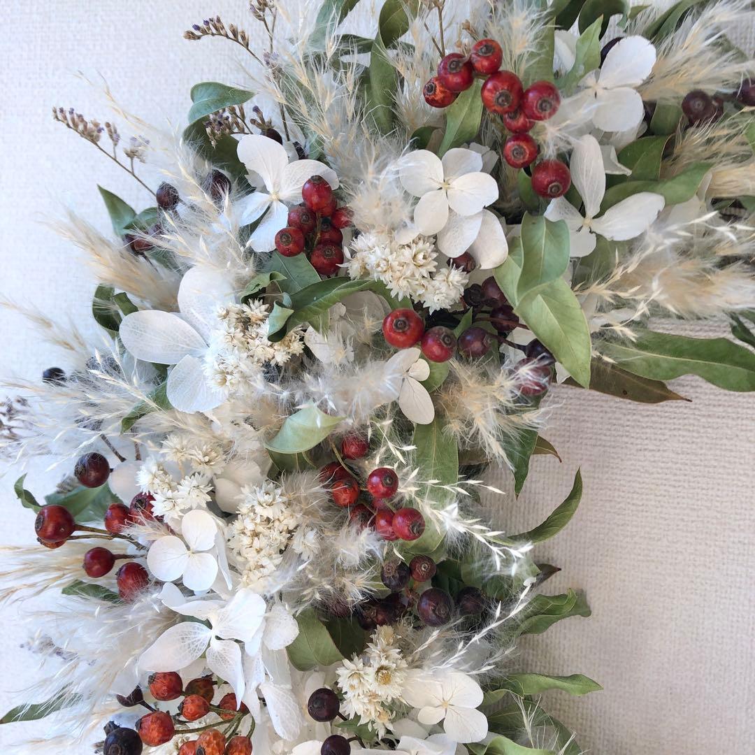 ＊Natural＊野薔薇の実とホワイトリース＊ドライフラワーリース
