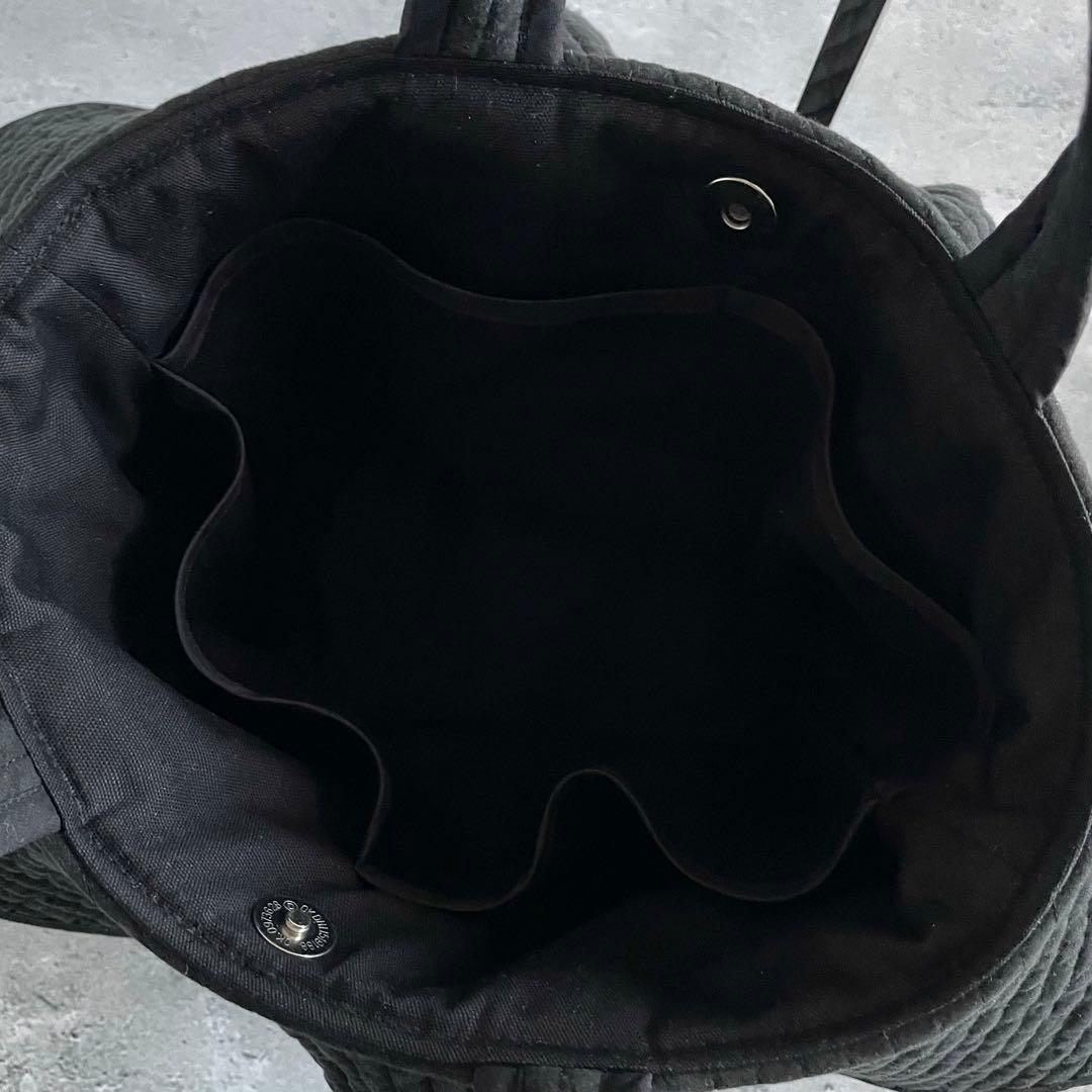 フレアフリル付き丸底トートバッグ　ヌビバッグ　ブラック　ハンドメイド