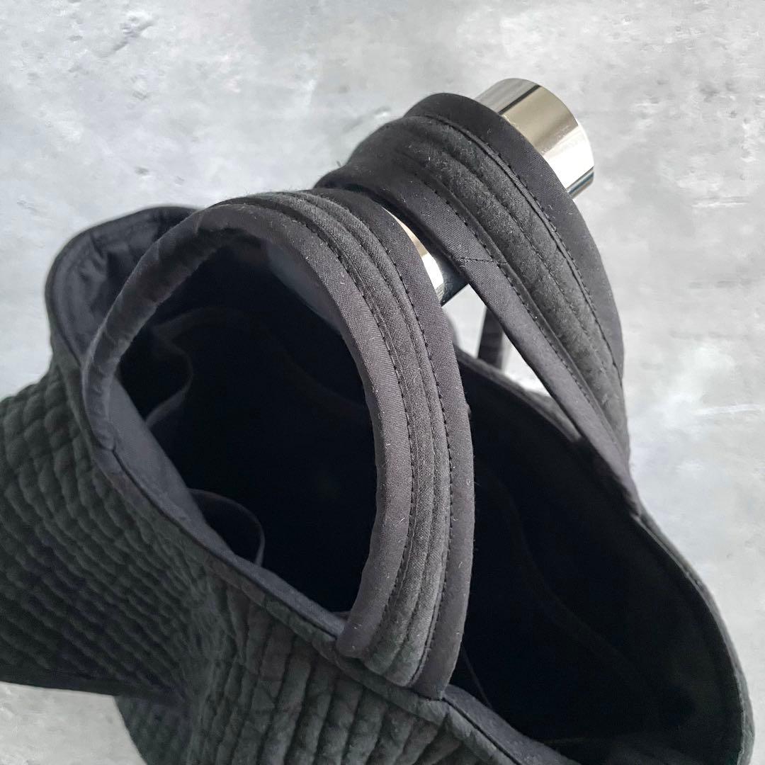 フレアフリル付き丸底トートバッグ　ヌビバッグ　ブラック　ハンドメイド