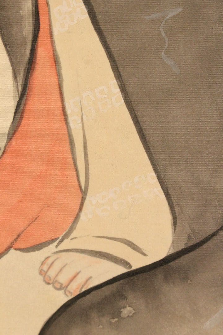 No4485 掛軸　在銘　松泉　元禄美人図　着色絹本　人物画　古美術　送料無料